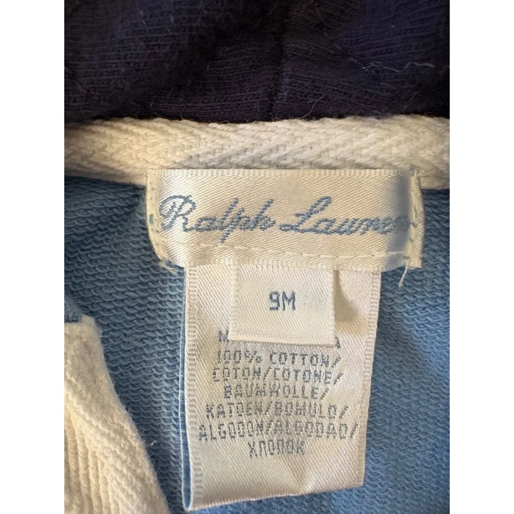 Ralph Lauren Baby Boys Bundle 3 Blue Hooded‎ Romper & Chambray Button Up Set 9M